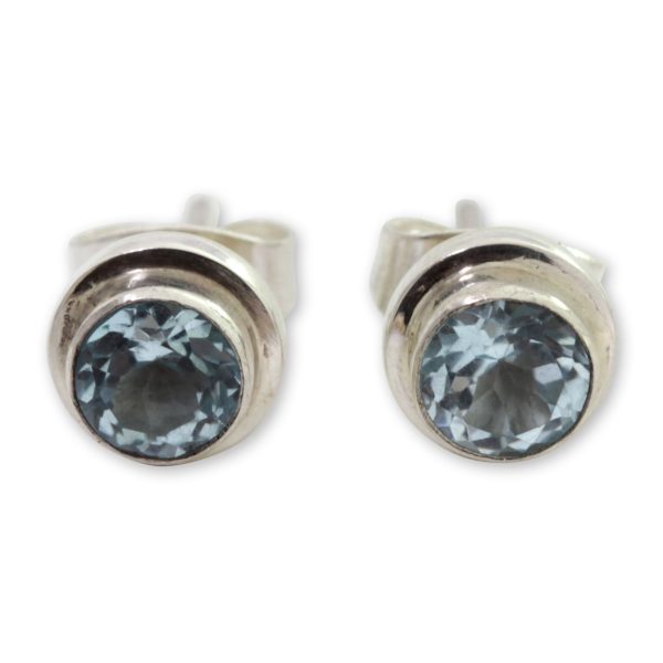 Blue Simplicity Classic Blue Topaz and Sterling Silver Round Stud Earrings Online