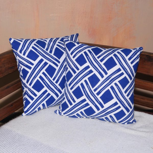 Bedeg in Bali Pair of Blue and White Cotton Cushion Covers from Bali Discount