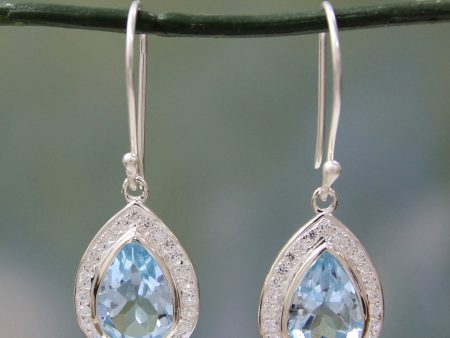 Azure Dewdrop Sterling Silver and 3 ct Blue Topaz Dangle Earrings Cheap