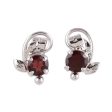 Blissful Radiance Leafy Rhodium Plated Garnet Stud Earrings from India Fashion