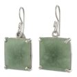 Abstract Square Minimalist Silver and Apple Green Jade Artisan Earrings For Cheap