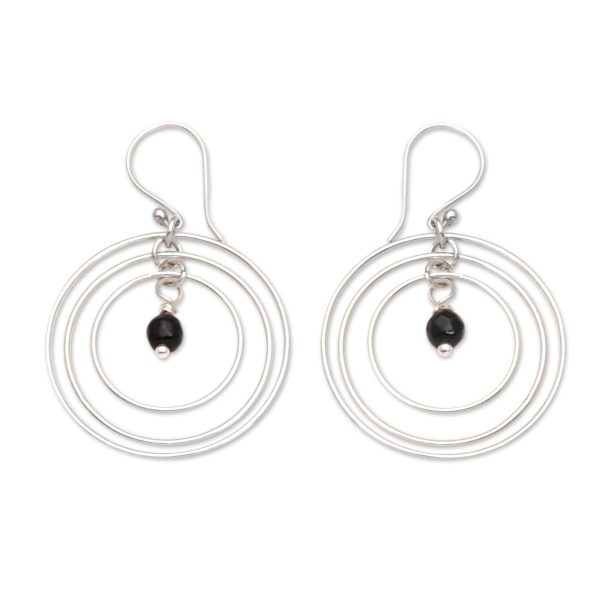 Atoms Onyx and Sterling Silver Dangle Earrings from Bali For Sale