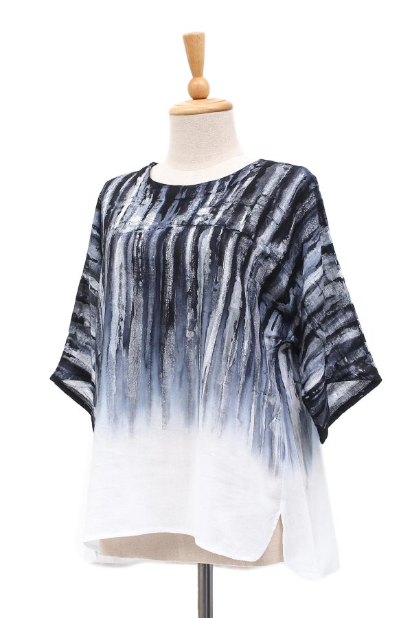 Black Rain Black and White Cotton Batik Blouse Online Hot Sale