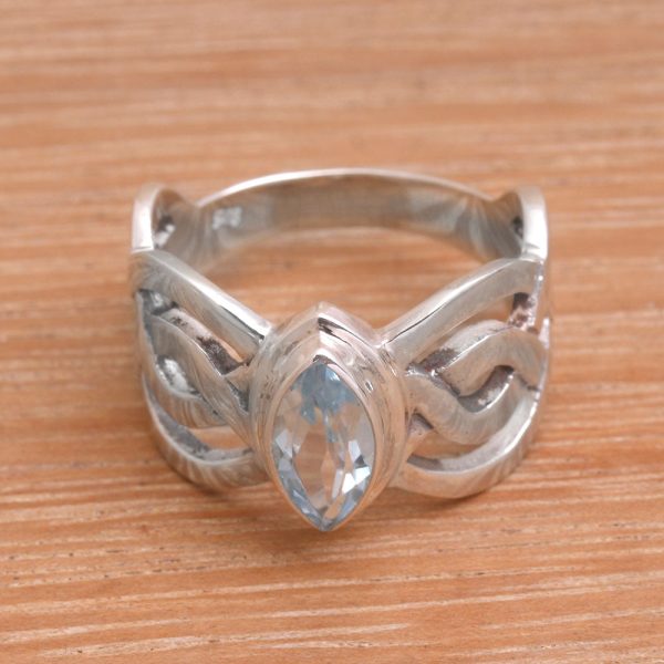 Aurora Wave Blue Topaz and Sterling Silver Cocktail Ring from Bali For Cheap