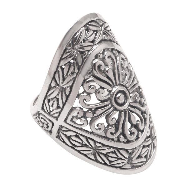 Bamboo Elegance Bamboo Leaf Sterling Silver Cocktail Ring from Bali Online