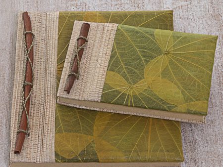 Autumn Spirit in Olive Handcrafted Pair of Rice Paper Notebooks from Indonesia Online Hot Sale