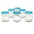 Aquamarine Kiss Set of 6 Clear with Aqua Rim Hand Blown 8 oz Juice Glasses For Discount