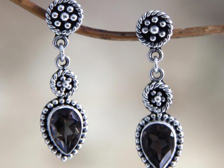 Balinese Jackfruit Unique Sterling Silver and Smoky Quartz Earrings Discount