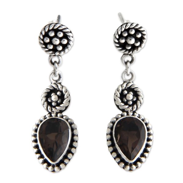 Balinese Jackfruit Unique Sterling Silver and Smoky Quartz Earrings Discount