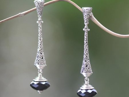 Borobudur Chimes 2.5-inch Long Sterling Silver Earrings with Onyx from Bali Sale