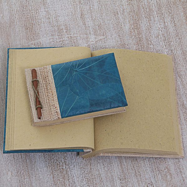 Autumn Spirit in Blue Handcrafted Pair of Rice Paper Notebooks from Indonesia For Cheap