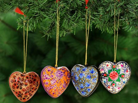 Bouquet of Hearts 4 Artisan Crafted Papier Mache Ornaments Flower Hearts Set Online