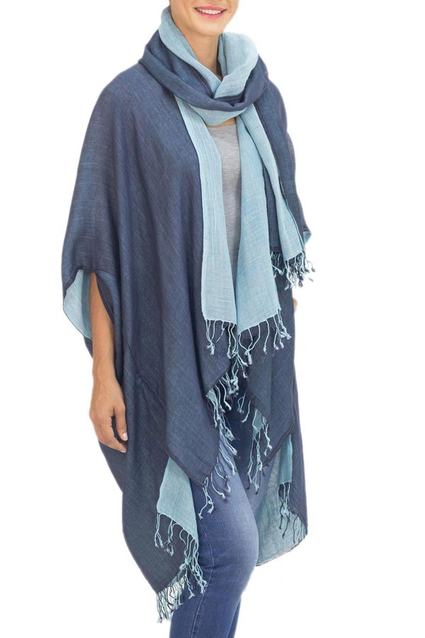 Blue Mystique 100% Cotton Blue Jacket and Scarf Set from Thailand Online Hot Sale