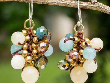 Azure Cattlelaya Yellow and Blue Quartz Beaded Earrings Knotted by Hand Online