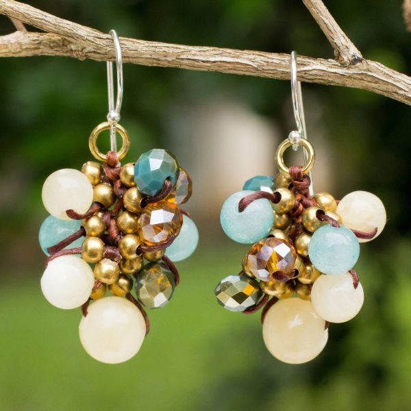 Azure Cattlelaya Yellow and Blue Quartz Beaded Earrings Knotted by Hand Online