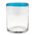 Aquamarine Kiss Set of 6 Clear with Aqua Rim Hand Blown 8 oz Juice Glasses For Discount