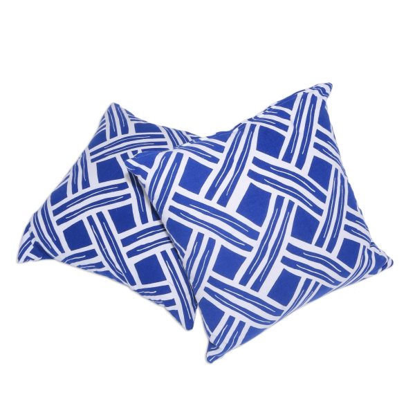 Bedeg in Bali Pair of Blue and White Cotton Cushion Covers from Bali Discount