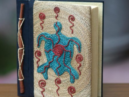 Blue Turtle Handmade Natural Fiber Blank 50-pg Journal with Turtle Motif on Sale