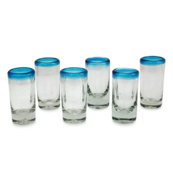 Aquamarine Hand Blown Mexican Tequila Shot Glasses Clear Set of 6 For Discount