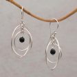 Atoms Onyx and Sterling Silver Dangle Earrings from Bali For Sale