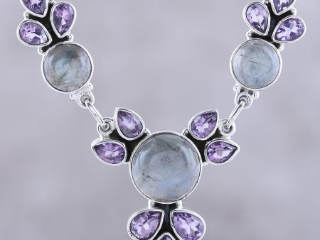 Aurora Blossom Amethyst and Labradorite Pendant Necklace from India Online Sale