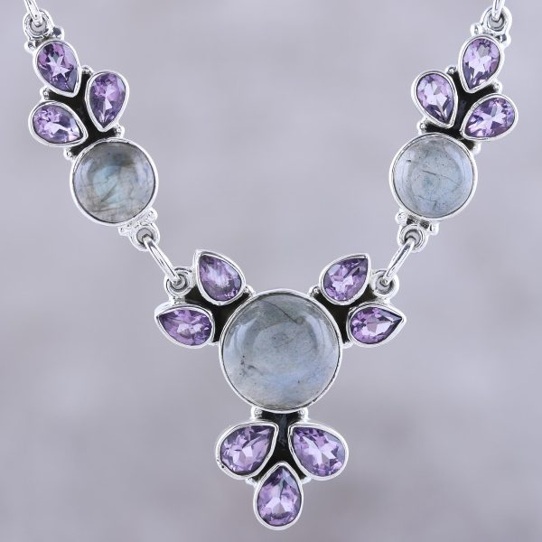 Aurora Blossom Amethyst and Labradorite Pendant Necklace from India Online Sale