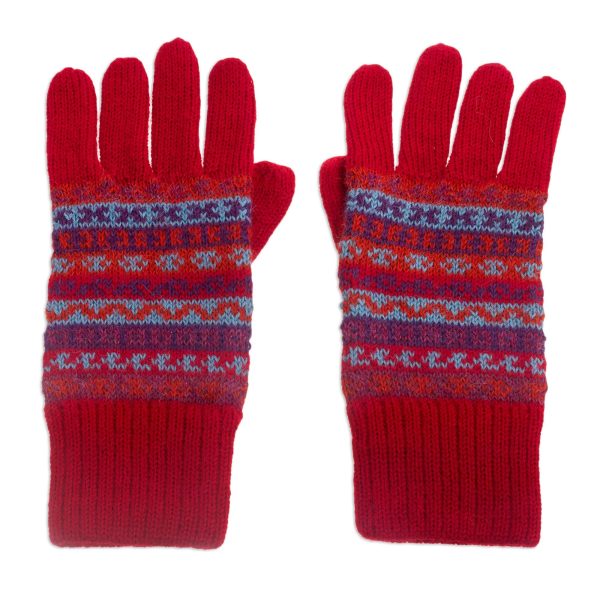 Andean Art Striped 100% Alpaca Knit Gloves from Peru Discount