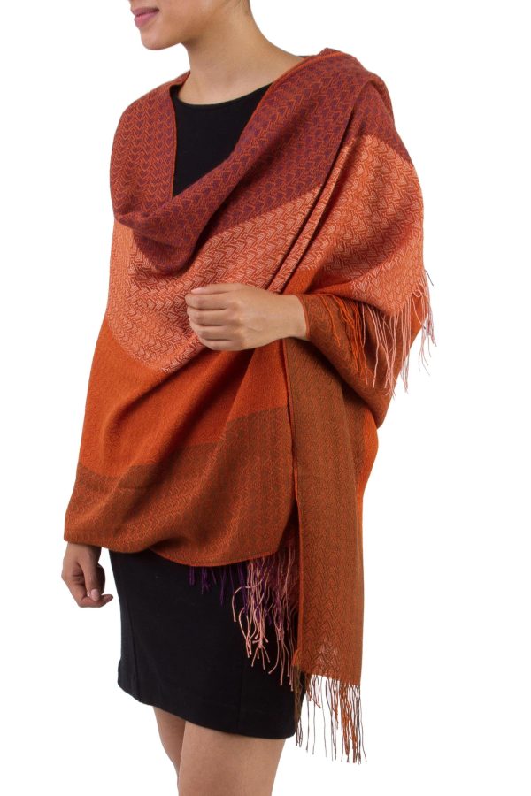 Blazing Warmth Handwoven Red and Orange Baby Alpaca Blend Shawl from Peru Supply