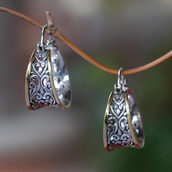 Between Sunlight Gold Accented Sterling Silver Hoop Earrings from Bali Online