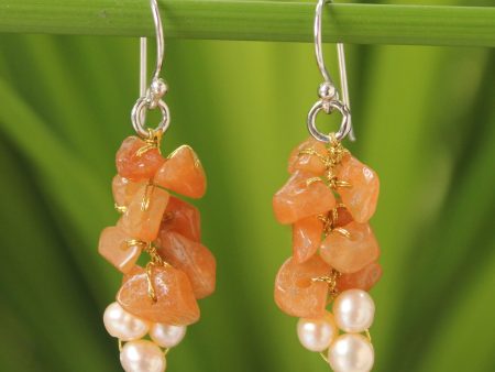 Afternoon Glow Beaded Aventurine and Pearl Earrings Discount