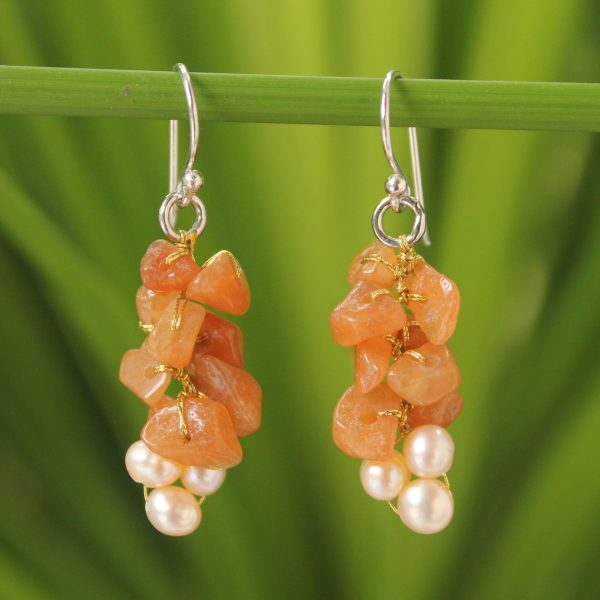 Afternoon Glow Beaded Aventurine and Pearl Earrings Discount