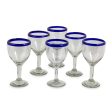 Blue Cancun Handblown Glass Recycled Wine Drinkware Goblets (Set of 6) For Cheap