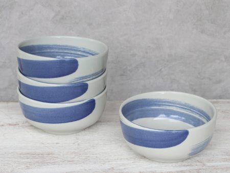 Blue Winds Handcrafted Blue and White Ceramic Set of Four Bowls Discount