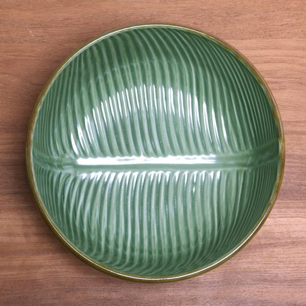 Banana Vibes Handcrafted Green Banana Leaf Ceramic Serving  (9 Inch) Online Hot Sale