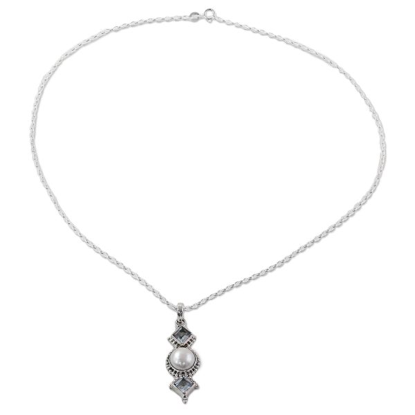 Blue Rays Cultured Pearl Blue Topaz Pendant Necklace from India For Discount