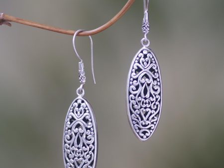 Asmat Shield Sterling Silver Oval Shape Dangle Earrings from Indonesia Cheap