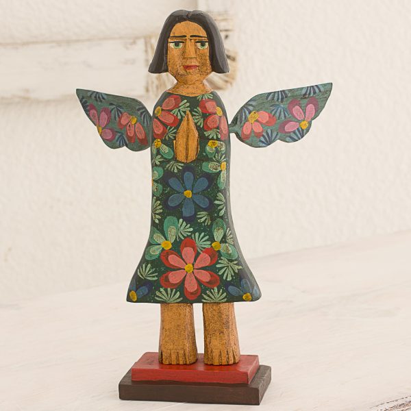 Angel of Harmony Artisan Crafted Antique-Style Angel Sculpture in Pinewood on Sale