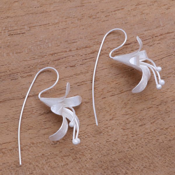 Bloom Time Handcrafted Floral Sterling Silver Drop Earrings from Bali For Cheap