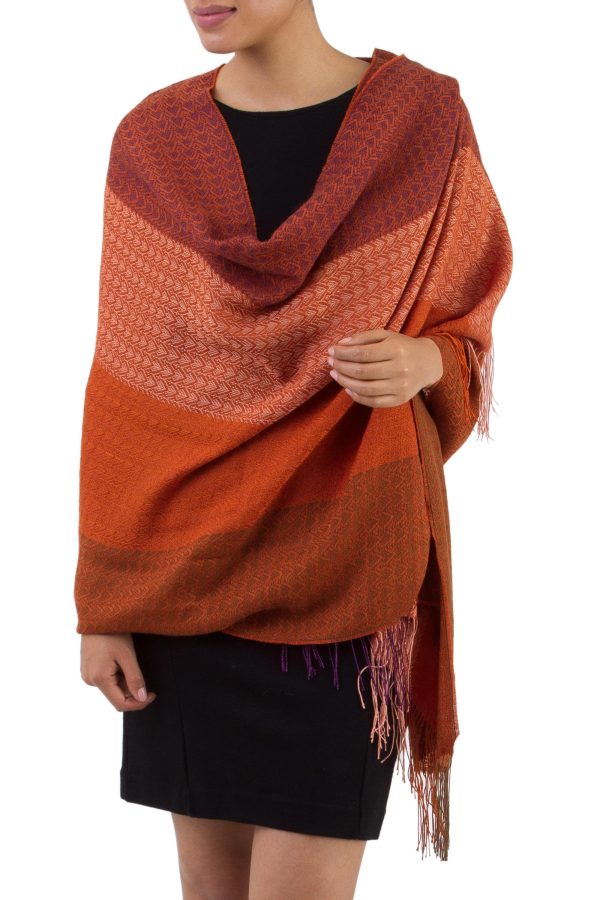 Blazing Warmth Handwoven Red and Orange Baby Alpaca Blend Shawl from Peru Supply