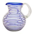 Blue Spiral Mexican Handblown Recycled Glass Blue Stripe Pitcher Online