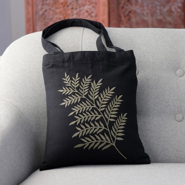 Beautiful Frond in Sage Frond Motif Cotton Shoulder Bag in Sage and Black from India Discount