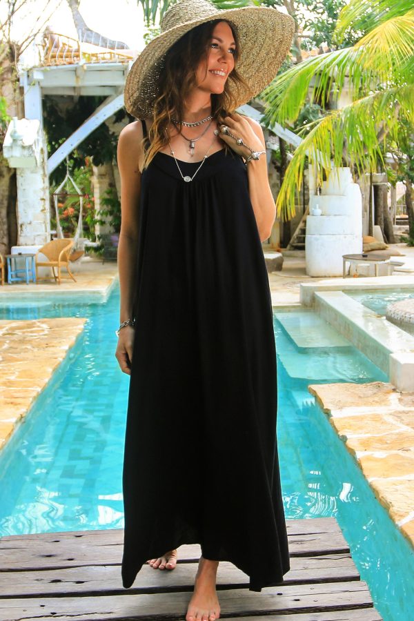 Black Intrigue Rayon Maxi Sundress from Bali Supply