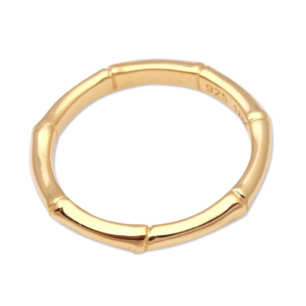 Bamboo Regeneration Bamboo Motif Silver Band Ring Bathed in 18k Gold Supply