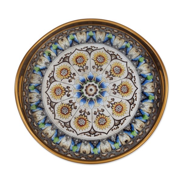 Blue Andean Mandala Andean Sunflower Theme Reverse-Painted Glass Tray Discount