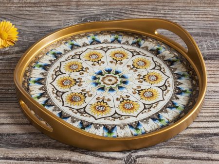 Blue Andean Mandala Andean Sunflower Theme Reverse-Painted Glass Tray Discount