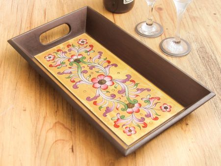 Blushing Blooms Painted Glass Floral Handmade Tray Sale