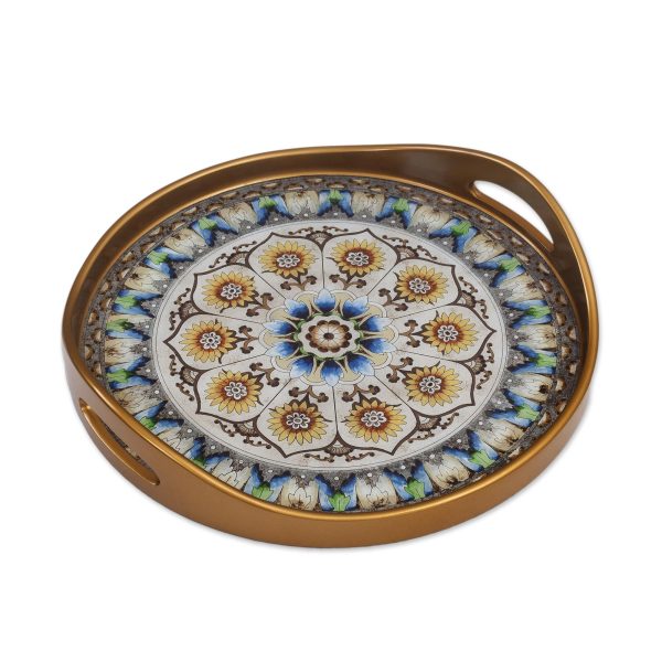 Blue Andean Mandala Andean Sunflower Theme Reverse-Painted Glass Tray Discount