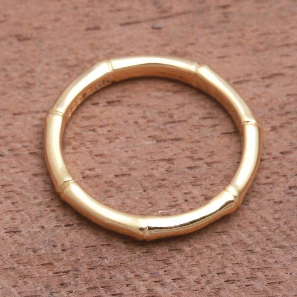 Bamboo Regeneration Bamboo Motif Silver Band Ring Bathed in 18k Gold Supply